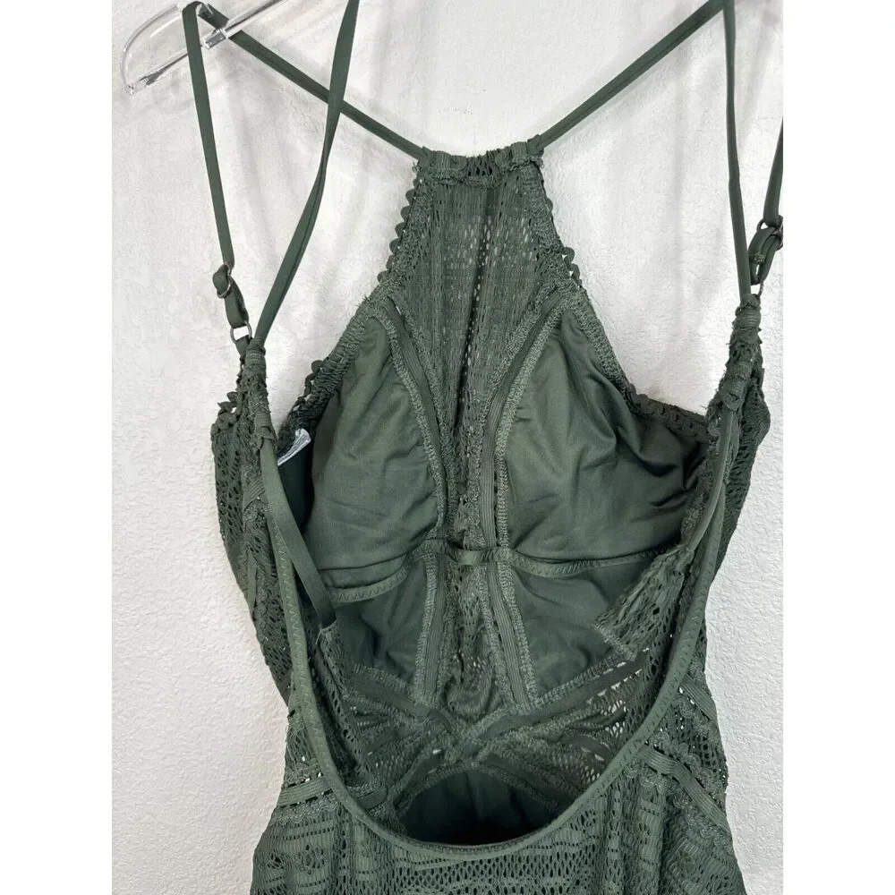 Beca Crochet Lace One Piece Swimsuit Deep Army Military Green M‎ Boho